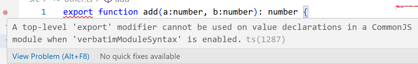 Error stating that you can't have a top level export when using CommonJS when you have 'verbatimModuleSyntax' set to true